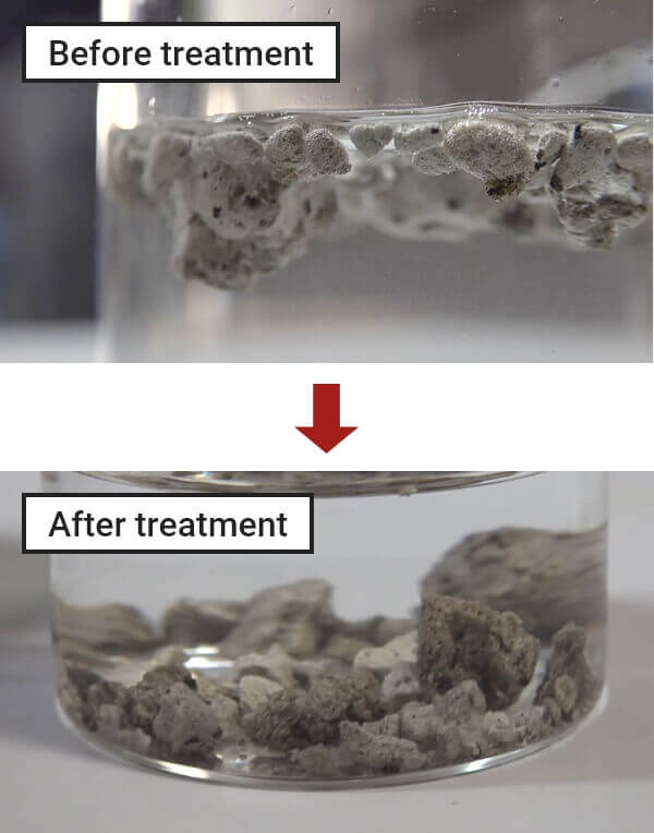 Fig. 5-2: Pumice before and after depressurization treatment